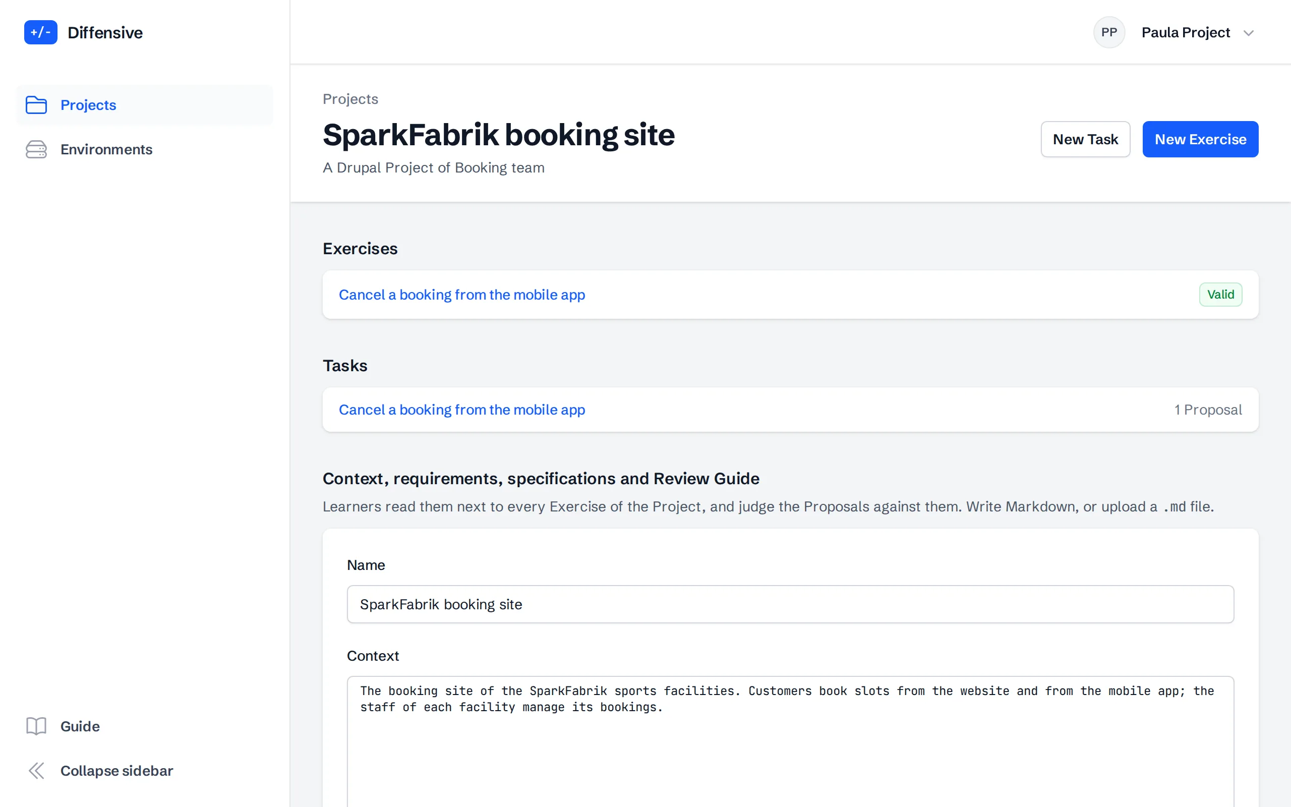 A Project with its Exercises, Tasks and documents.